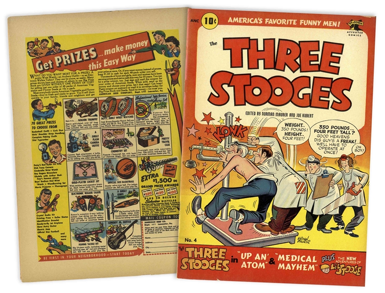 5 The Three Stooges Comic Books: (1) Sept. 1953 Vol. 1, No. 1; (2) March 1954 Vol. 1, No. 4; (3) June 1954 Vol. 1, No. 5; (4) Aug. 1954 Vol. 1, No. 6; (5) Oct. 1954 Vol. 1, No. 7 -- Very Good Plus